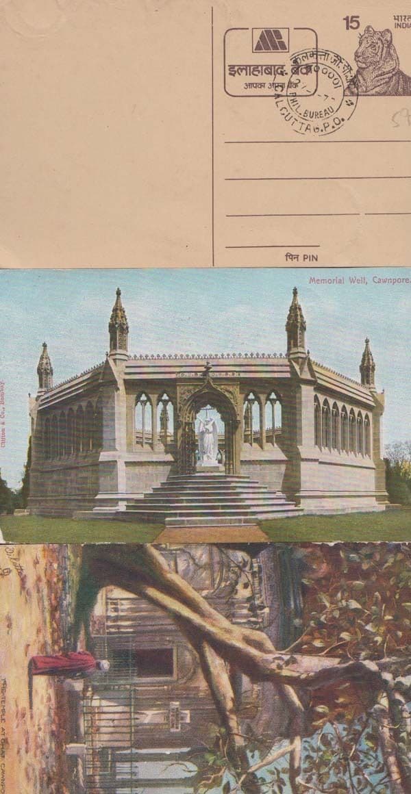 Cawnpore Temple at Chat + Memorial Well Tiger 3x Antique India Indian Postcard s