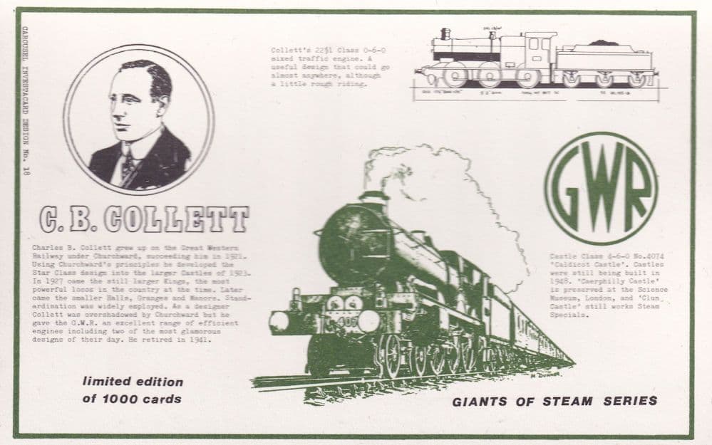 CB Collett Steam Train Railway Limited Edition Postcard