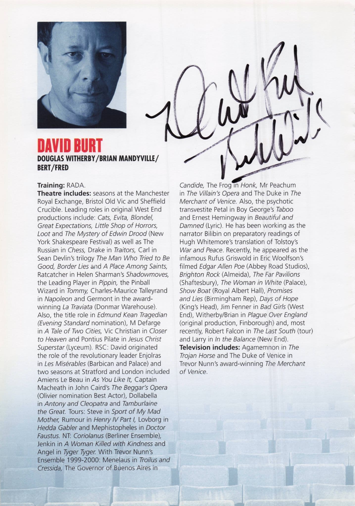 Celia Imrie David Burt Double Hand Signed Theatre Photo Page