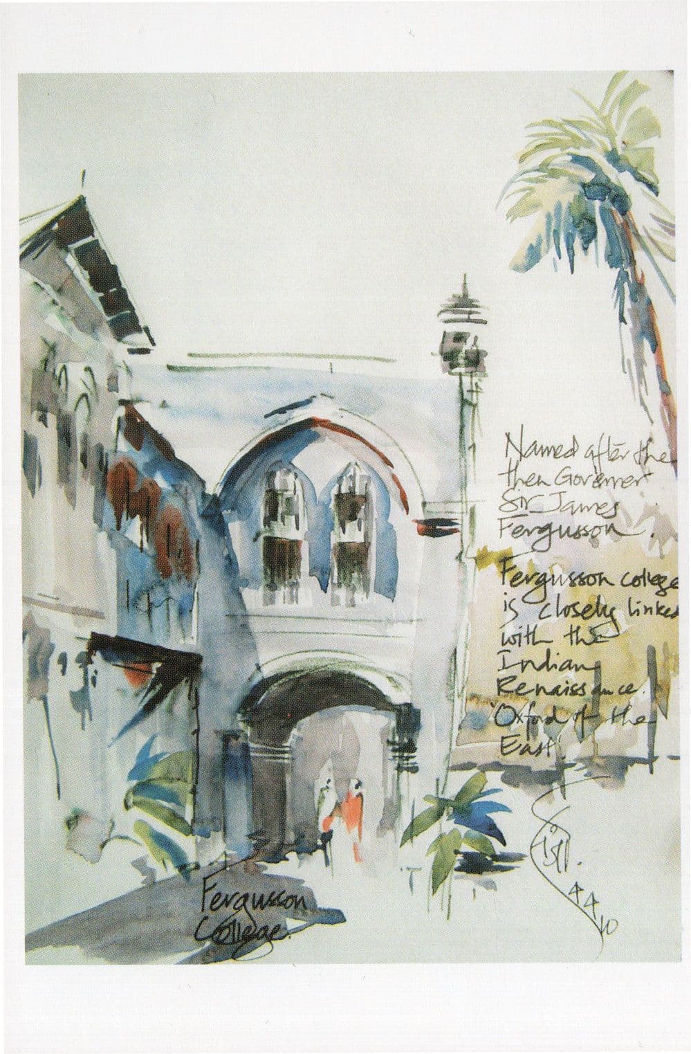 Centenarian Institute Pune India Stunning Sketch Painting Postcard