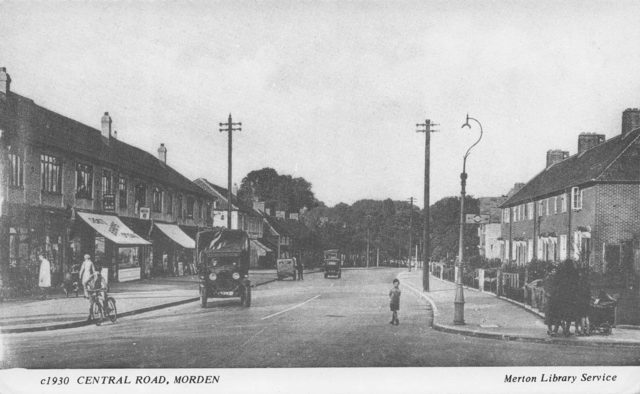 Central Road Morden Surrey in 1930 Transport Bicycle Postcard
