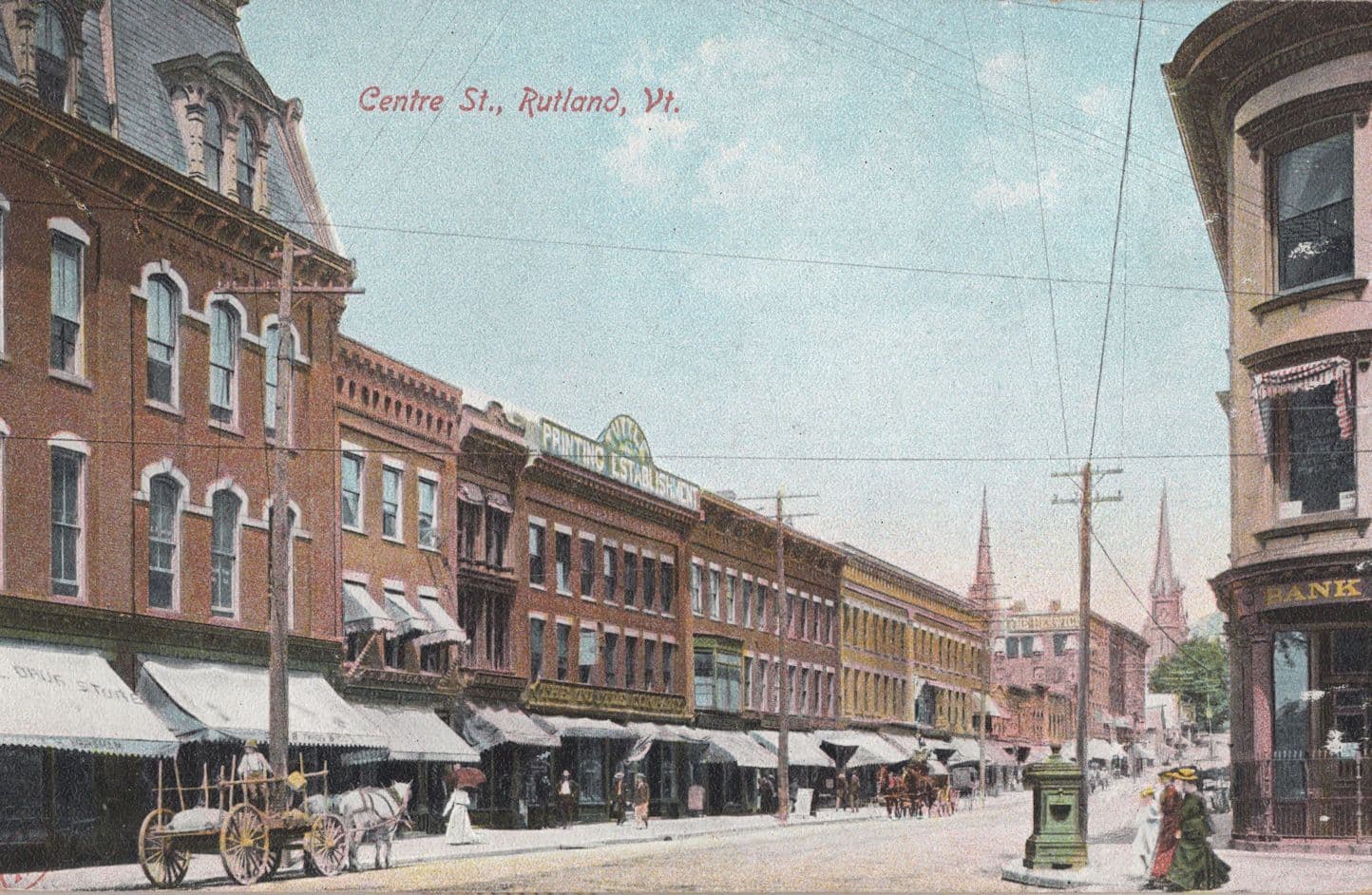 Centre Street Rutland Vermont USA Old Postcard