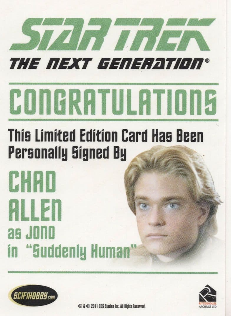 Chad Allen Star Trek Hand Signed Autograph Trading Card