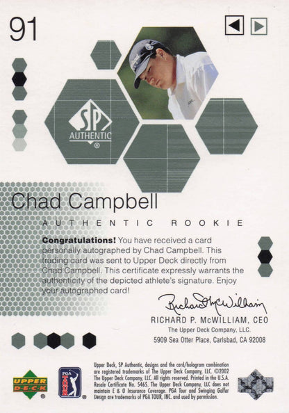 Chad Campbell Authentic Rookie 2002 Golf SP Hand Signed Autograph Card