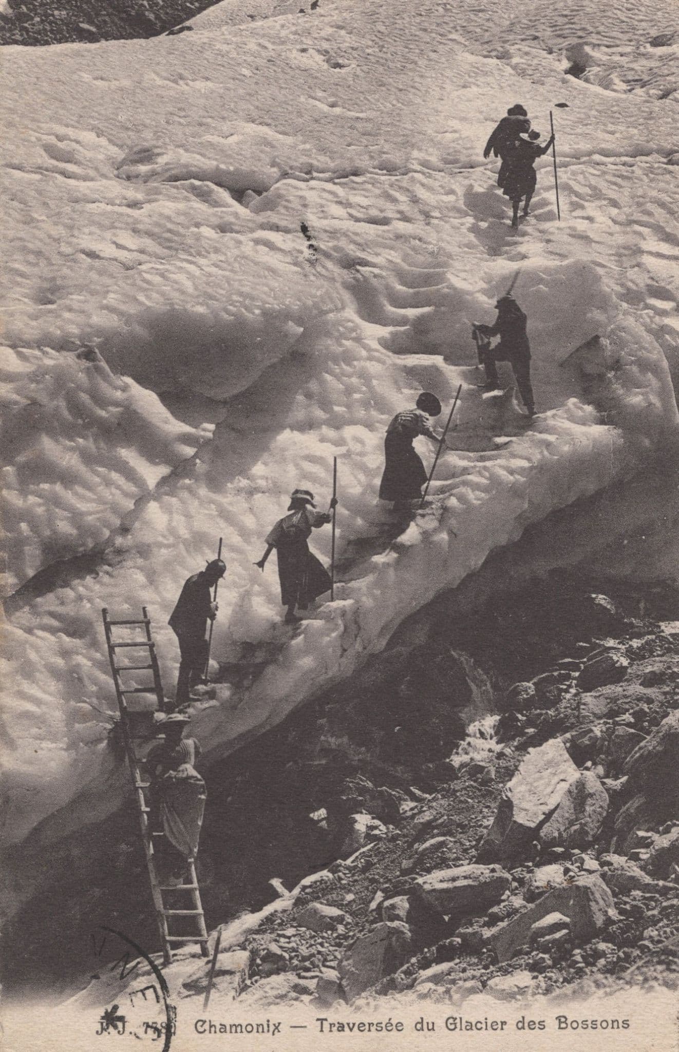 Chamonix Mountain Climbers Disaster Bridge French Old Postcard