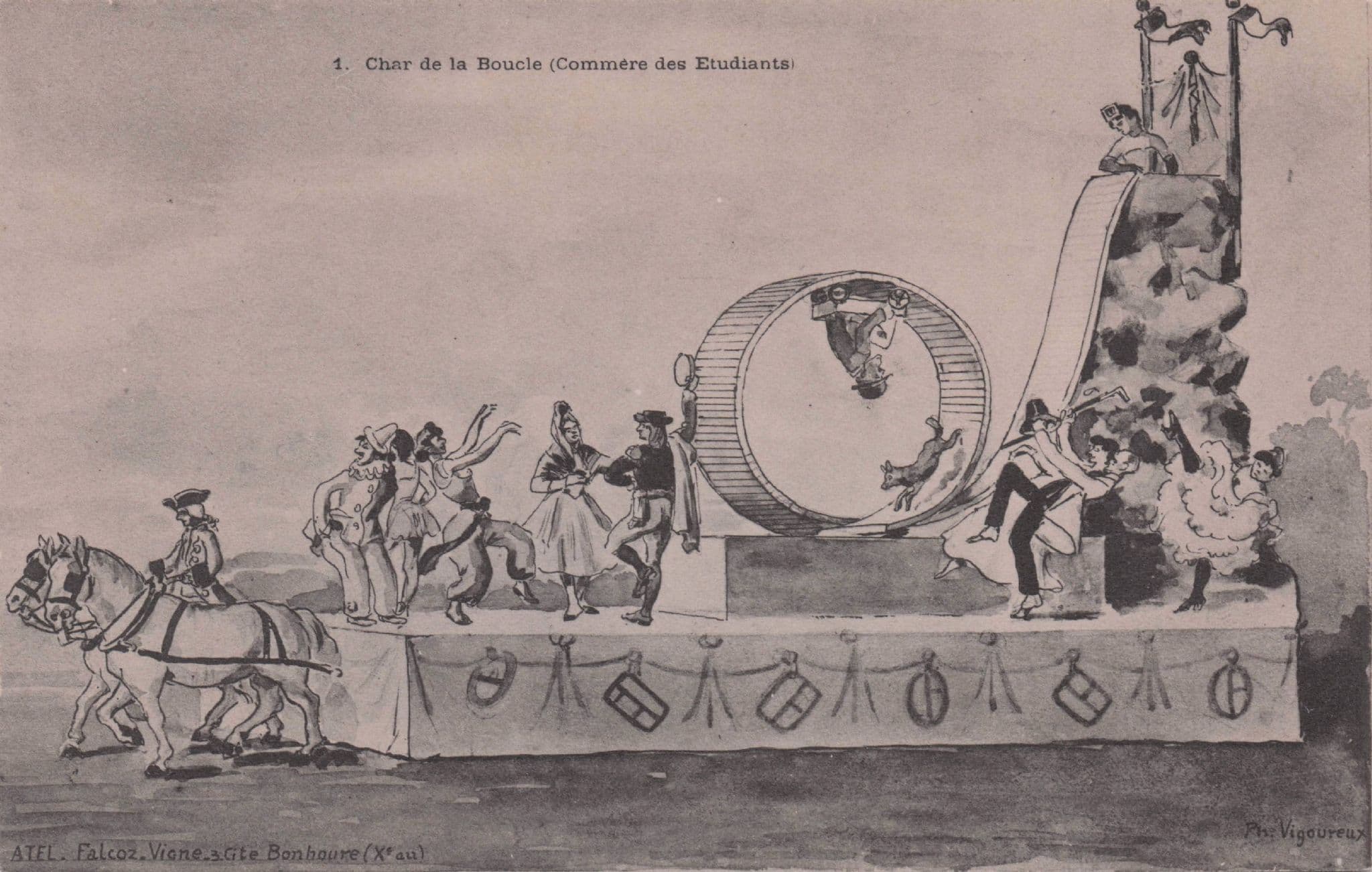 Char de la Boucle Circus Acrobat Loop Tank Carnival Old Postcard
