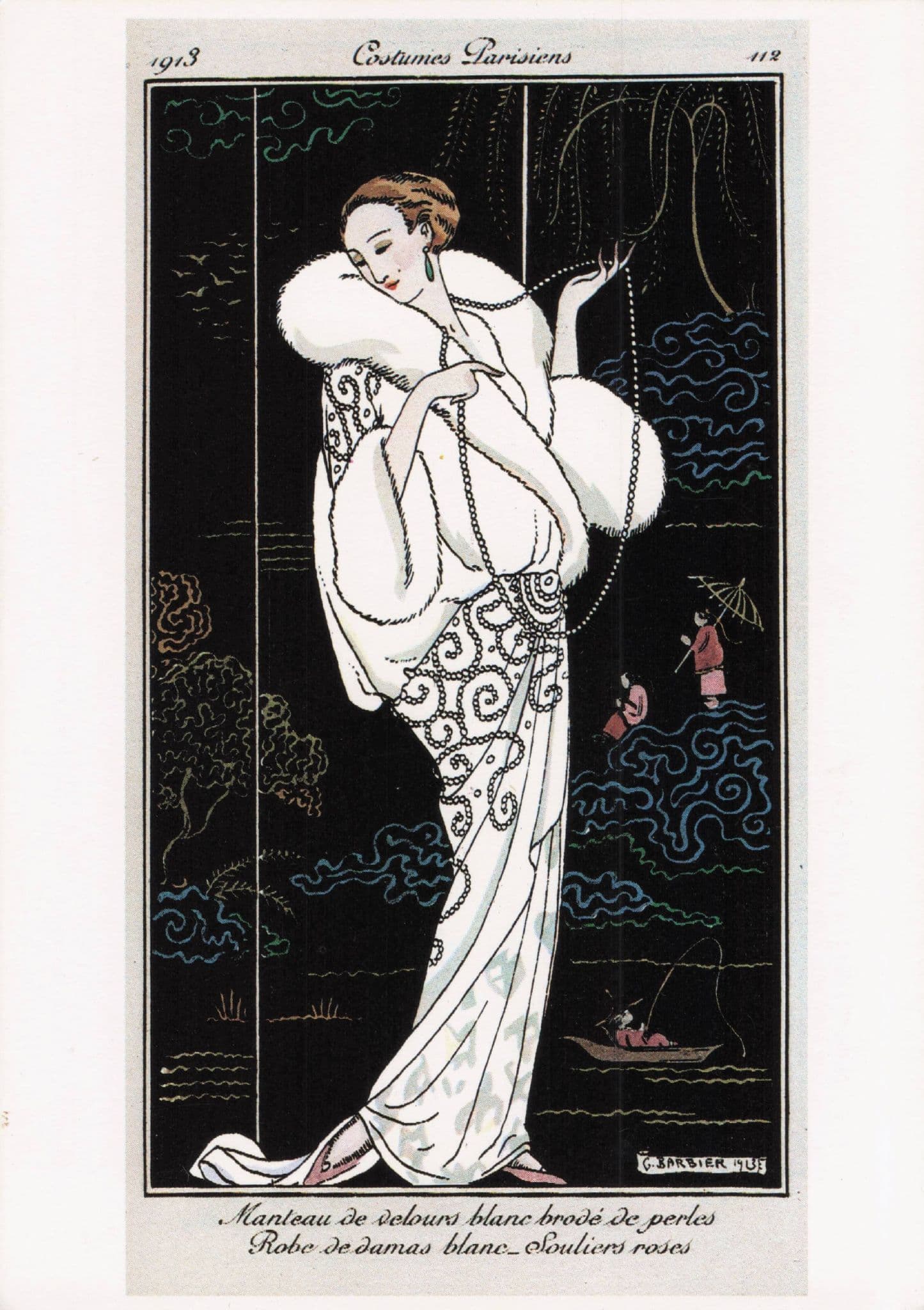 Charles Barbier Fashion Plate From French 1913 Journal Glamour Postcard