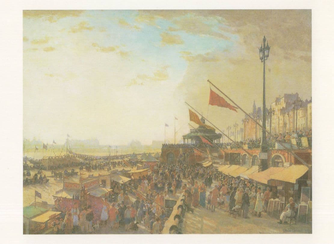 Charles Cundall Bank Holiday Brighton in 1930s Painting Postcard
