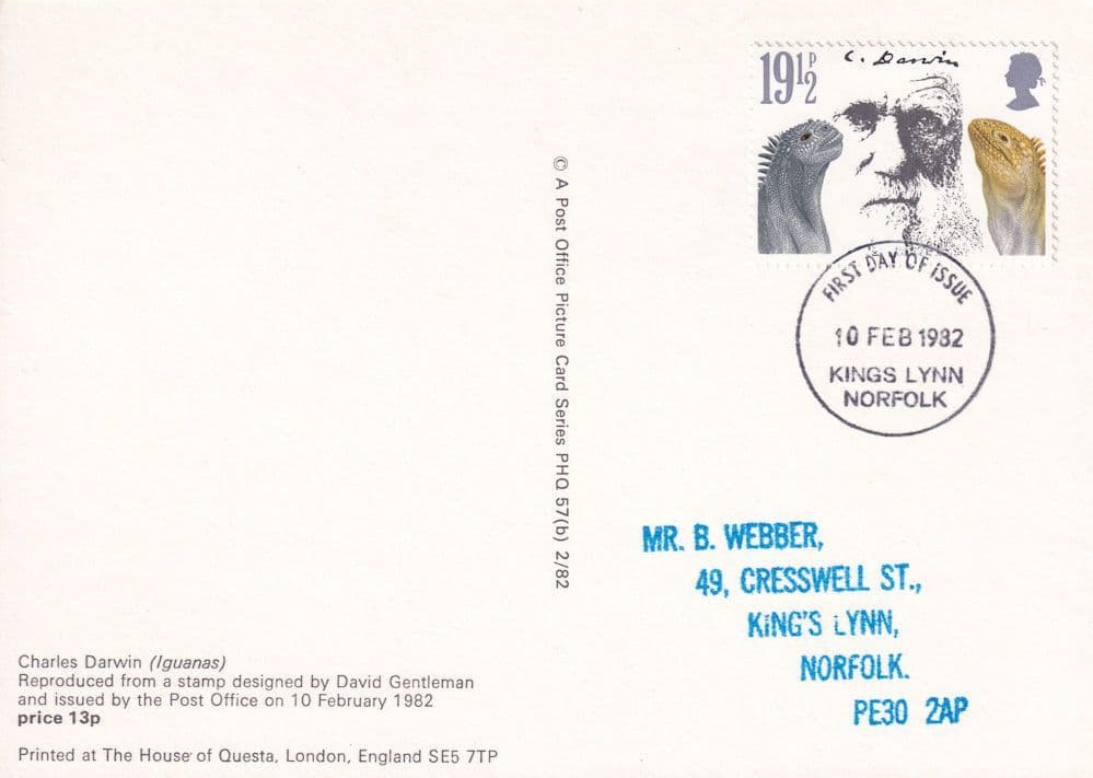 Charles Darwin Evolution Iguanas Rare PHQ First Day Cover Postcard