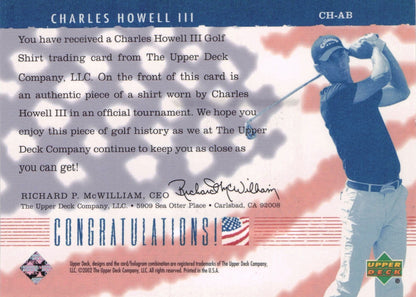 Charles Howell III America's Best 2002 Upper Deck Real Worn Golf Shirt Card