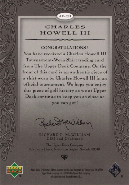 Charles Howell III Authentic Fabrics 2005 SP Golf Upper Deck Worn Shirt Card