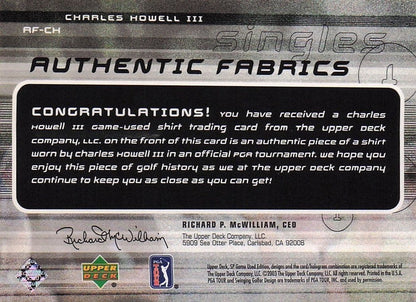 Charles Howell III Authentic Fabrics Singles 2003 Golf Upper Deck Worn Shirt Card
