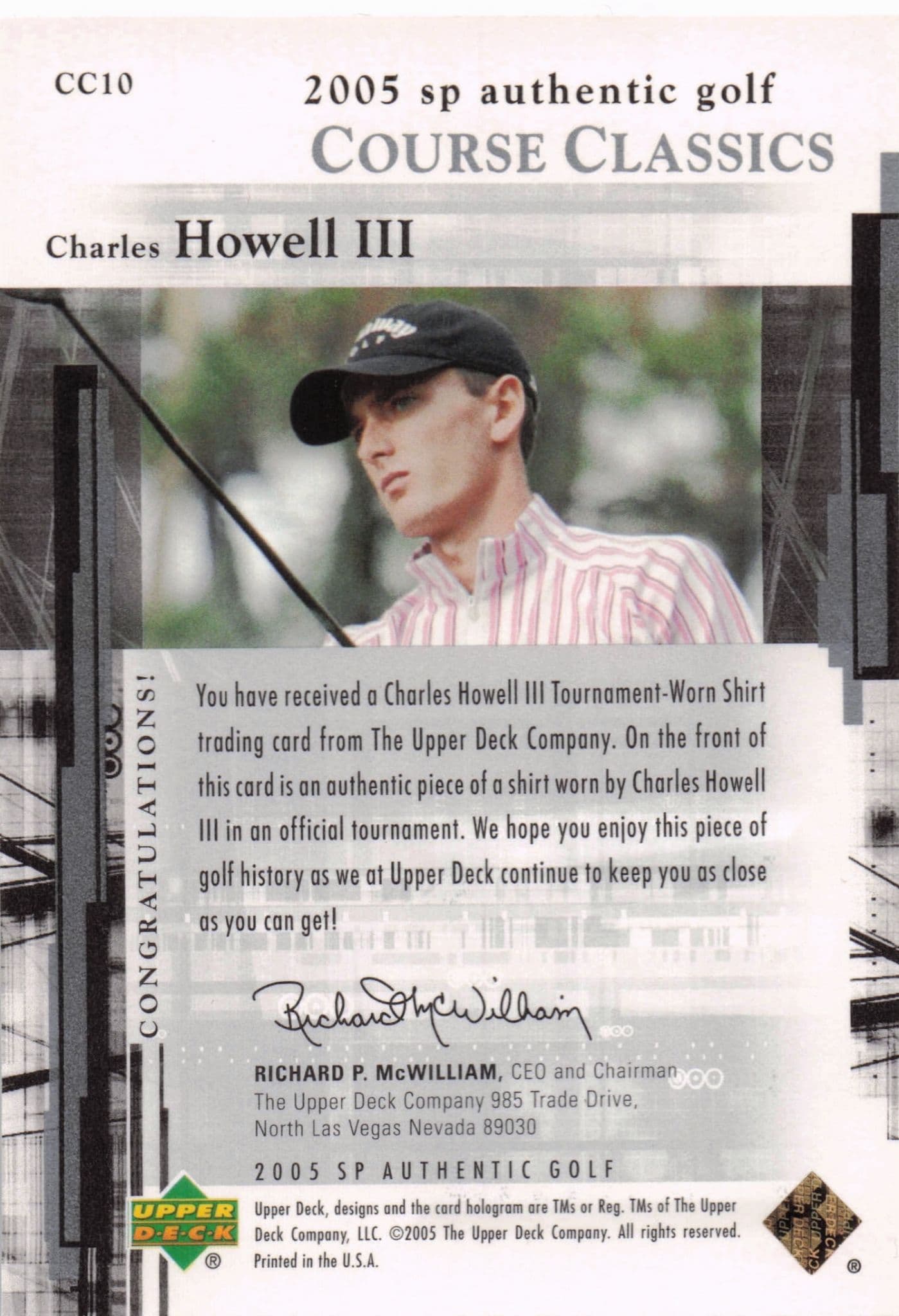 Charles Howell III Course Classics 2005 Golf SP Upper Deck Worn Shirt Card
