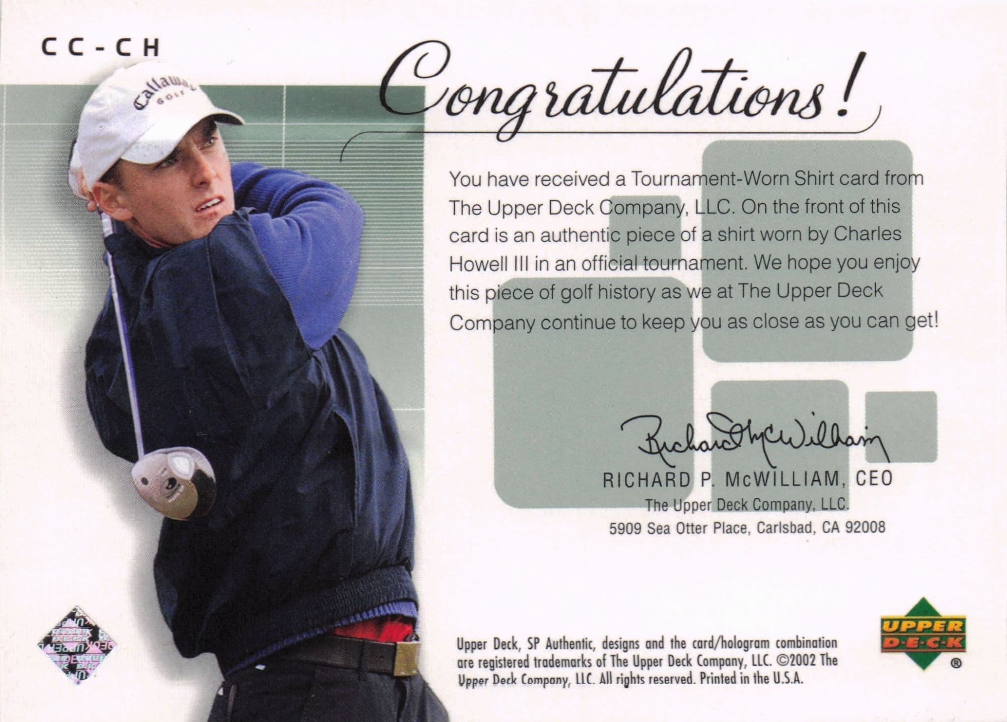 Charles Howell III Course Classics Upper Deck 2002 Real Relic Golf Shirt Card