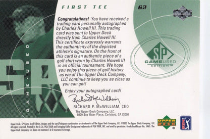Charles Howell III First Tee SP 2002 Golf Hand Signed Worn PGA Shirt Card
