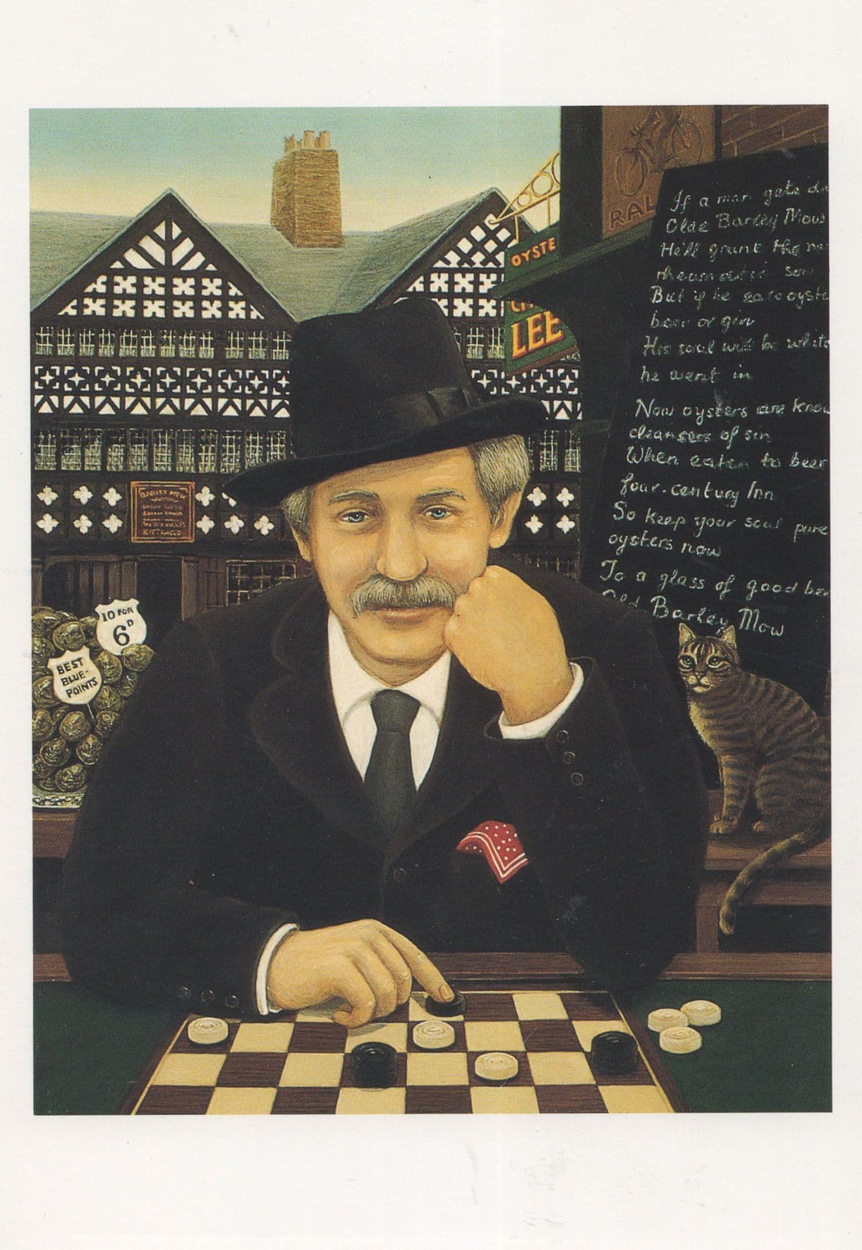 Charlie Lee Oyster Man & Poet Draughts Board Game Painting Postcard