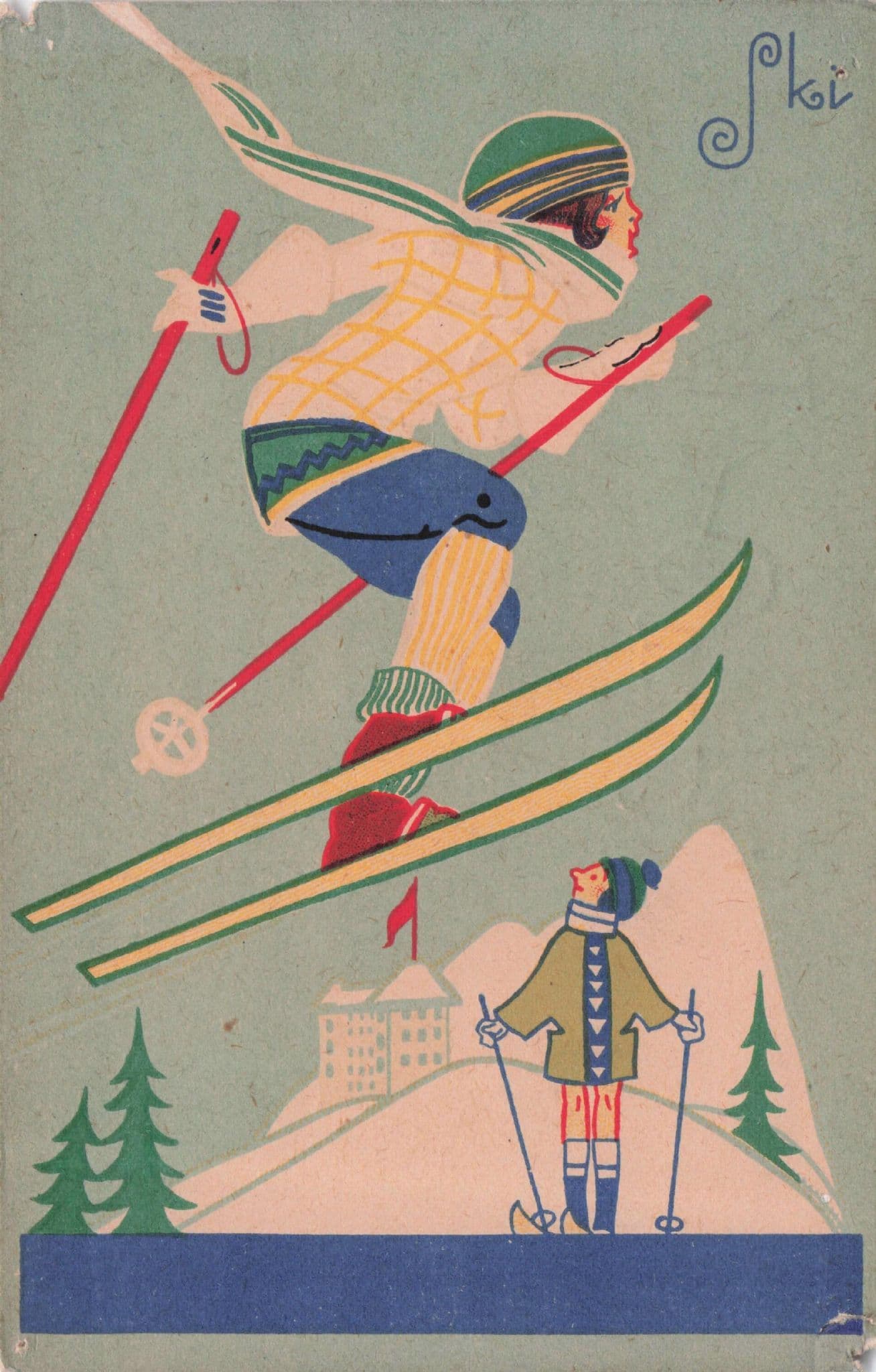 Chaussures Raoul Rue De Rivoli Skiing Antique French Postcard