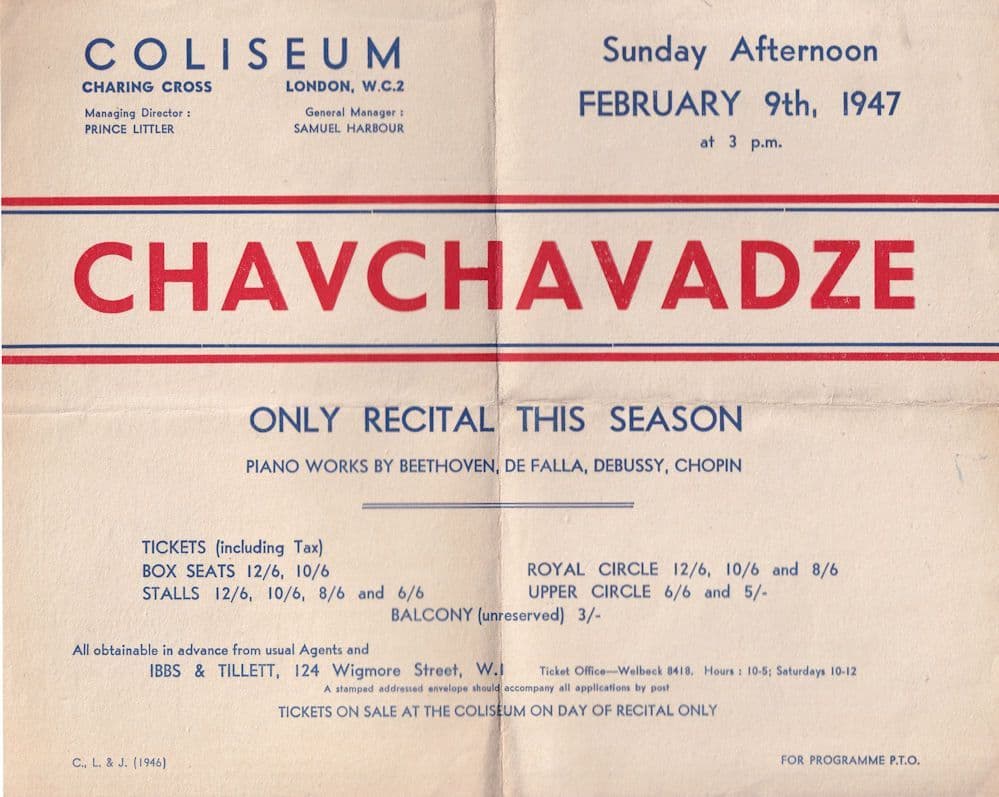 Chavchavadze Only 1947 Recital Russian Pianist Rare Theatre Poster