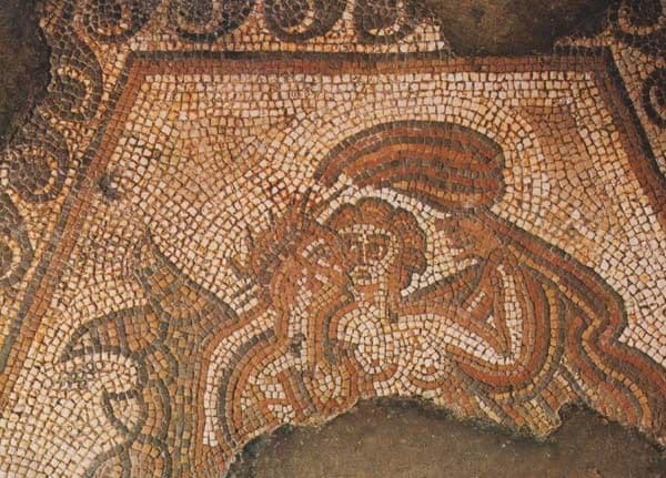 Chedworth Roman Villa Gloucester Head Of Satyr Nymph Mural Mythology Postcard