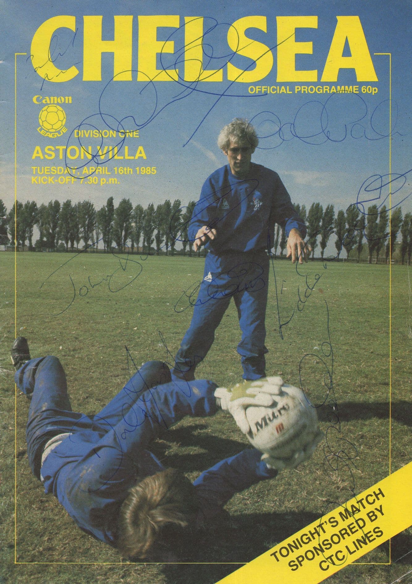 Chelsea Football Club vs Aston Villa 7x Hand Signed Programme