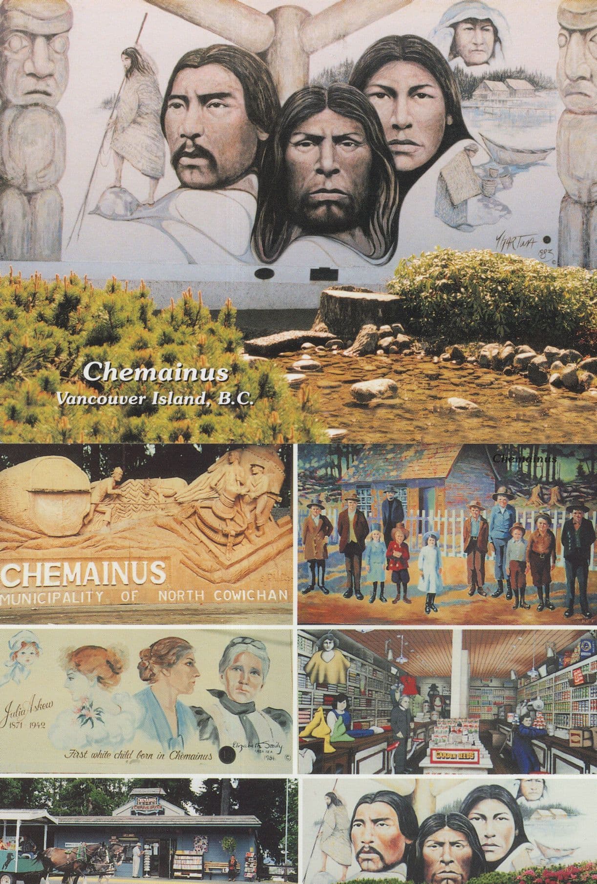Chemainus Local Natives First Schoolhouse Store Canada 2x Mural Postcard s