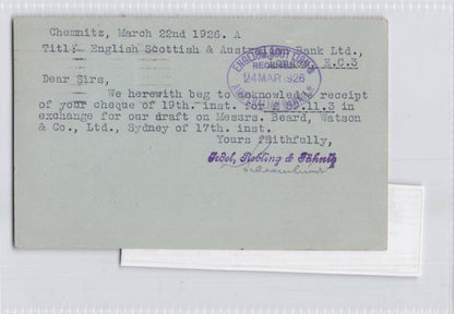 Chemnitz Sydney Receipt Australian Bank Ltd German Old Postcard