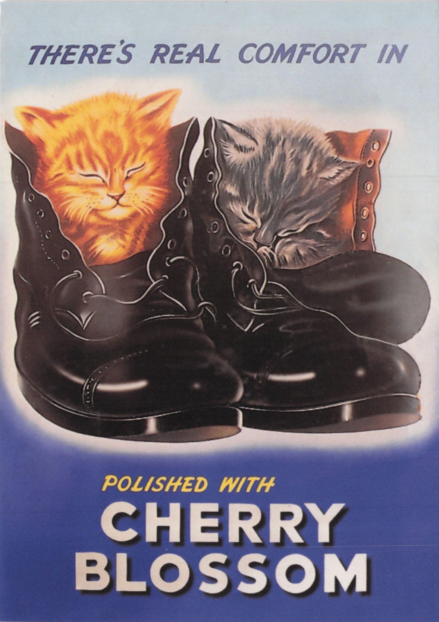 Cherry Blossom Kittens Shoes Boots Polish Advertising Postcard