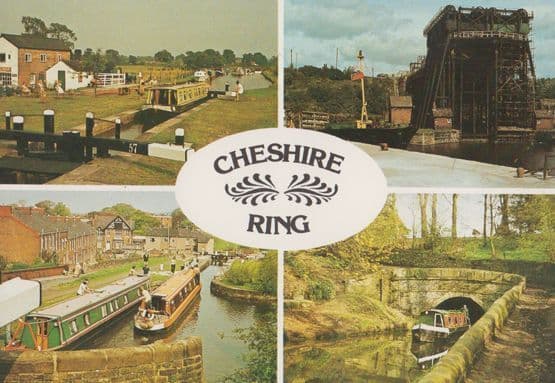 Cheshire Ring Hassall Green Lock Anderson Lift Marple Bank Tunnel Ship Postcard