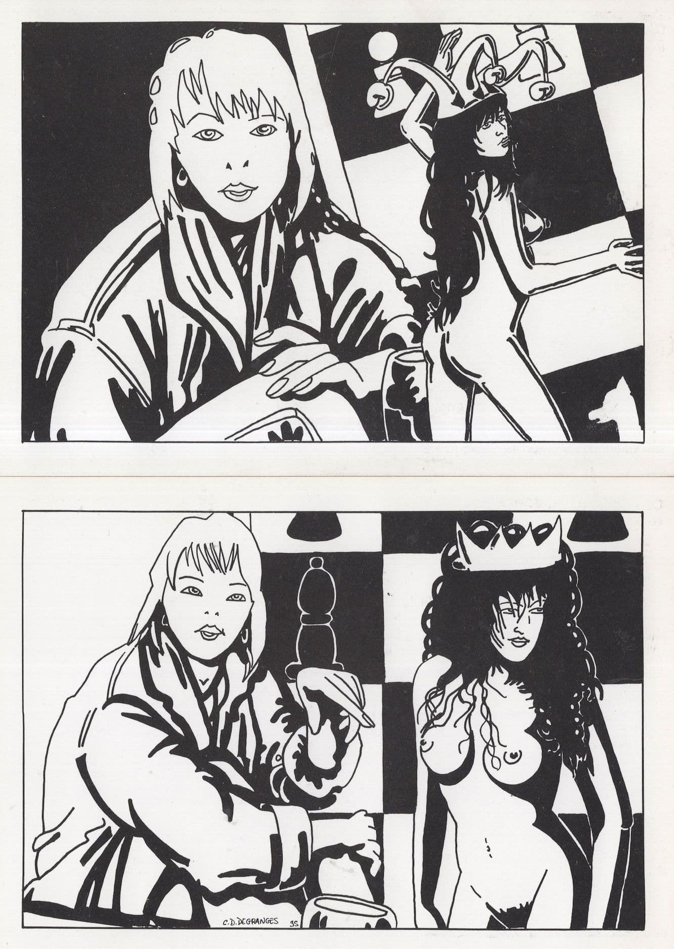 Chess Board Game Queen Takes Pawn 2x French Risque Postcard s
