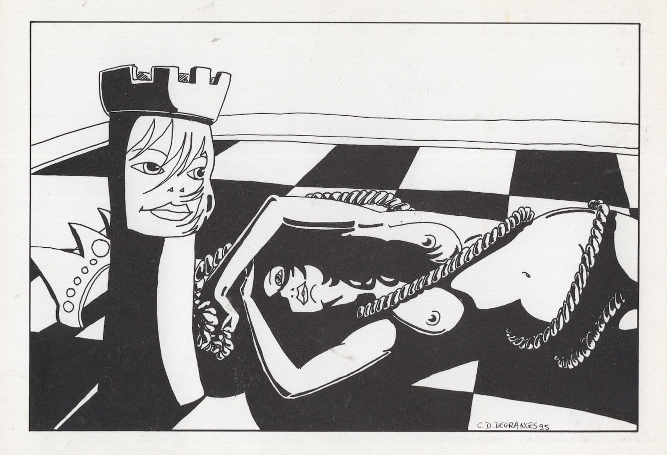 Chess Board Game Rook Castle BDSM Ties Up Queen Risque Art Postcard