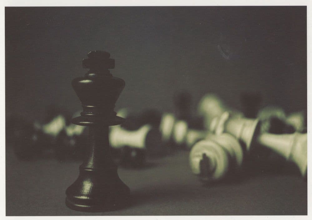 Chess Board Pieces Collapsed After Match Game Battle Postcard