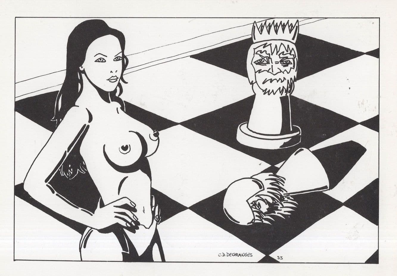 Chess Board Risque Nude Queen vs Pawn & King Piece Comic Postcard