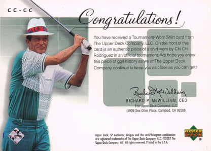 Chi Chi Rodriguez Course Classics Upper Deck 2002 Real Relic Golf Shirt Card