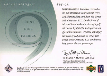 Chi Chi Rodriguez Front 9 Fabric 2002 Upper Deck Authentic Shirt Card