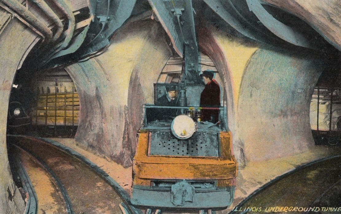 Chicago Illinois Electric Locomotive Underground Tunnel Railway USA Old Postcard