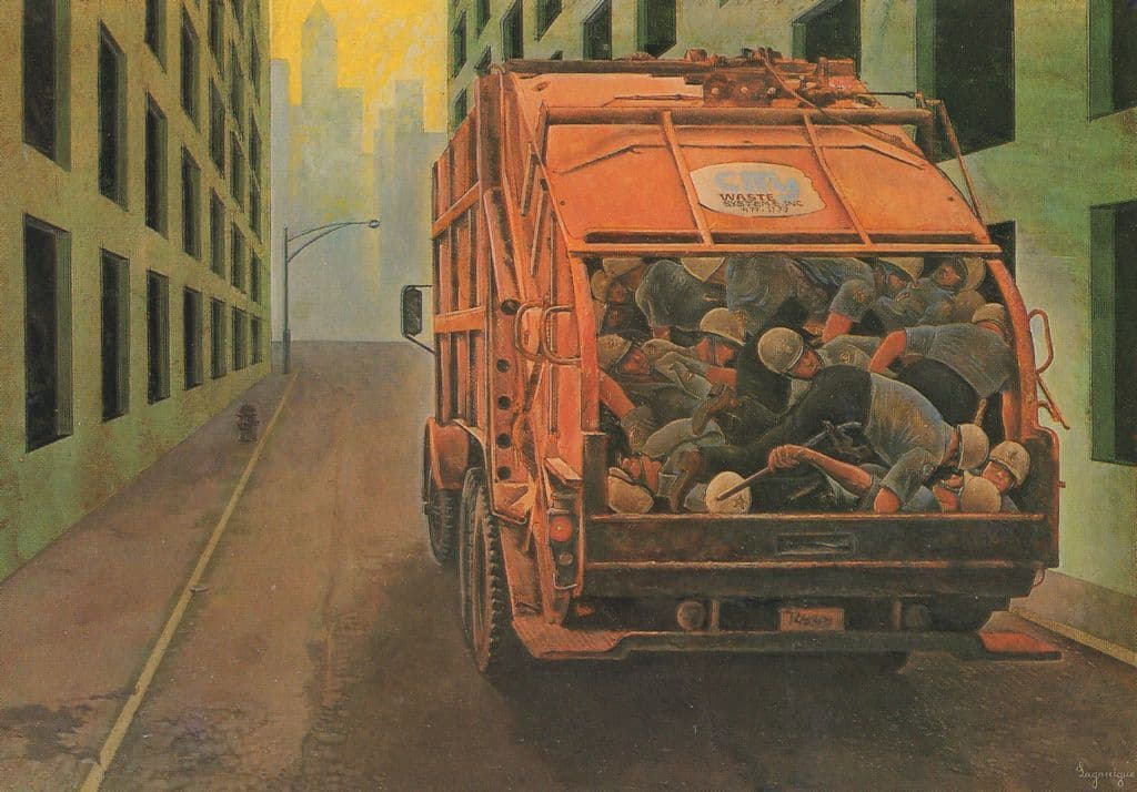 Chicago Military USA Soldiers In Dustbin Truck French Painting Postcard