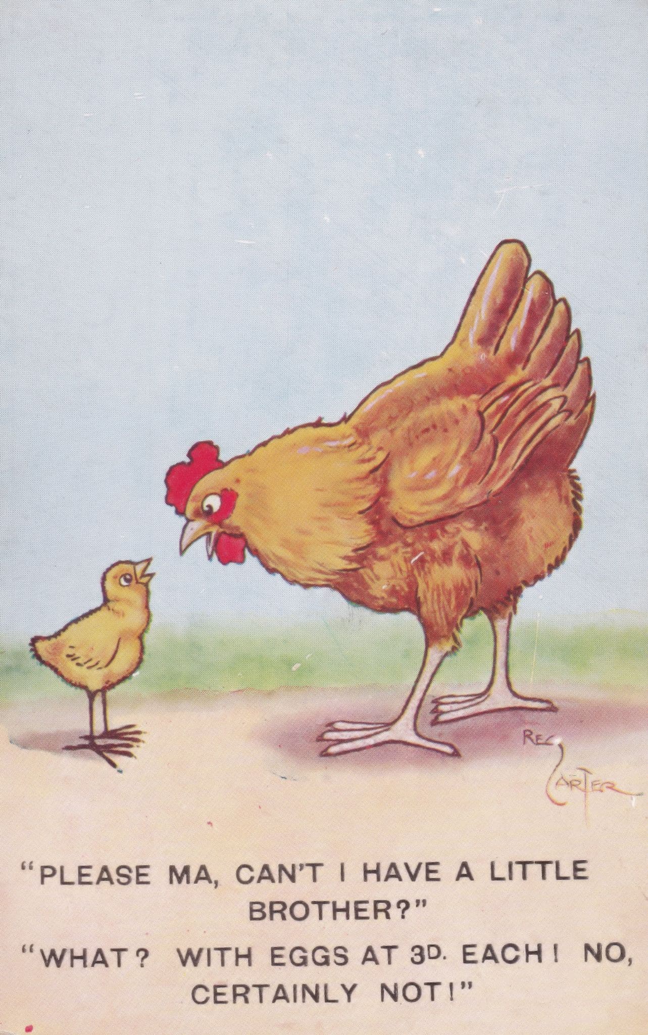 Chick Wanting Little Brother Hen Comic Birds Old Humour Postcard
