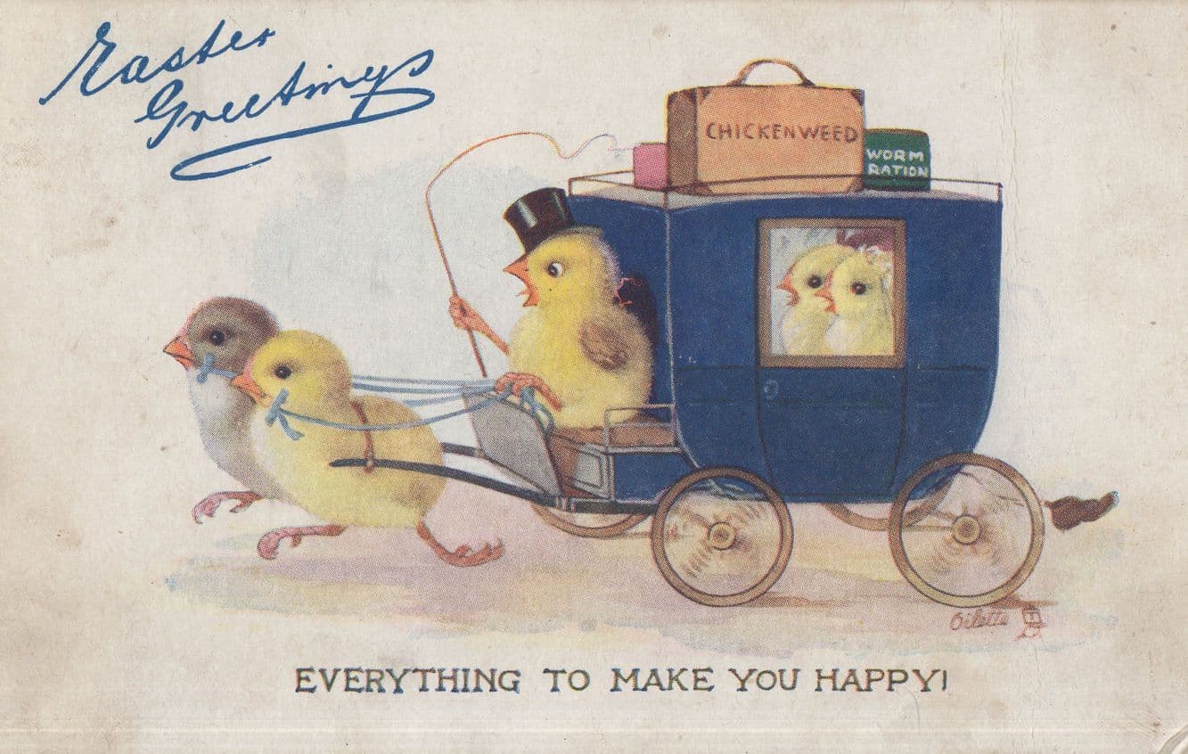 Chicken Weed Transportation Carriage Antique Chick Greetings Postcard