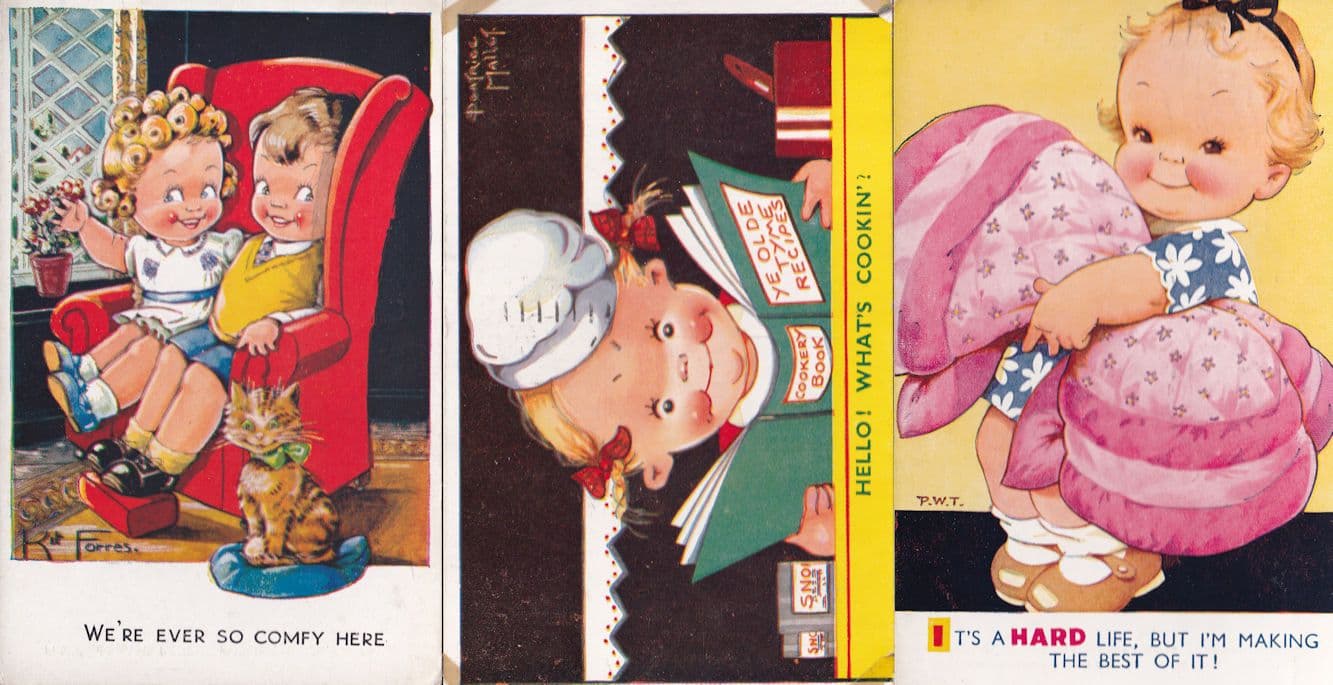 Child Chef Cookery Book Cat Bed 3x Cute Comic Children Postcard s