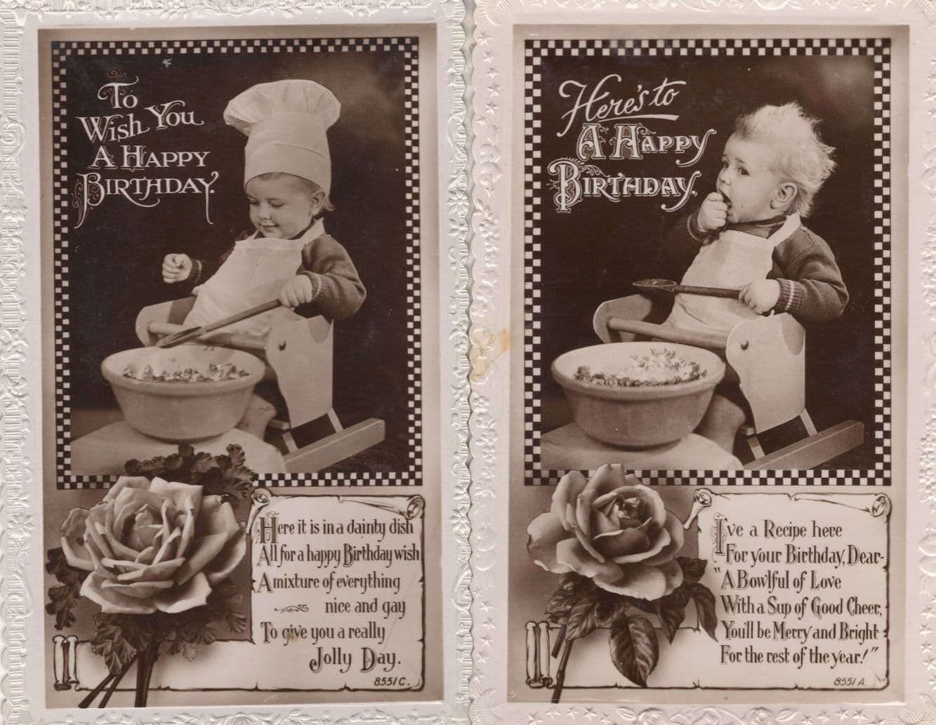 Child Chef Giant Recipe Cookery Bowl Cooking 2x Old Greeting Postcard s