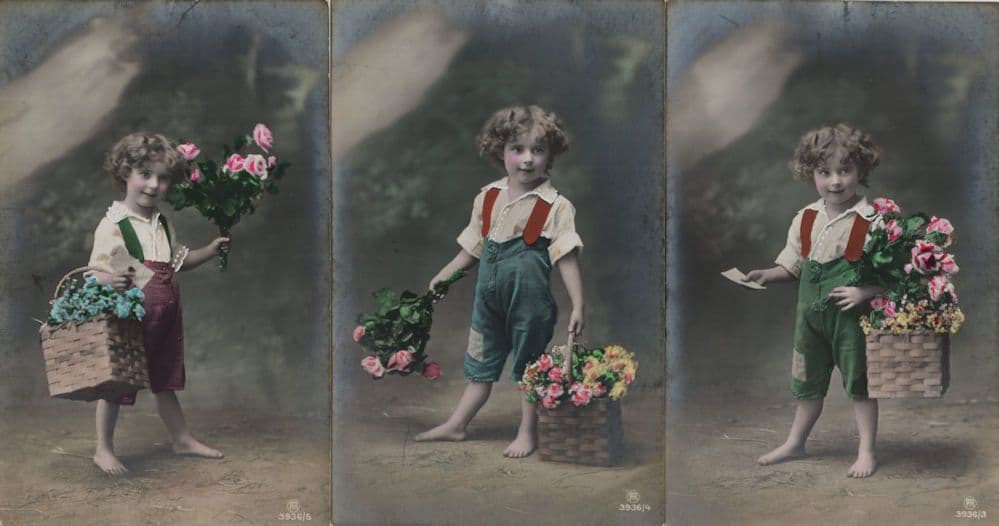 Child Girl Flower Sellers Basket 3x Antique Tinted Postcard s