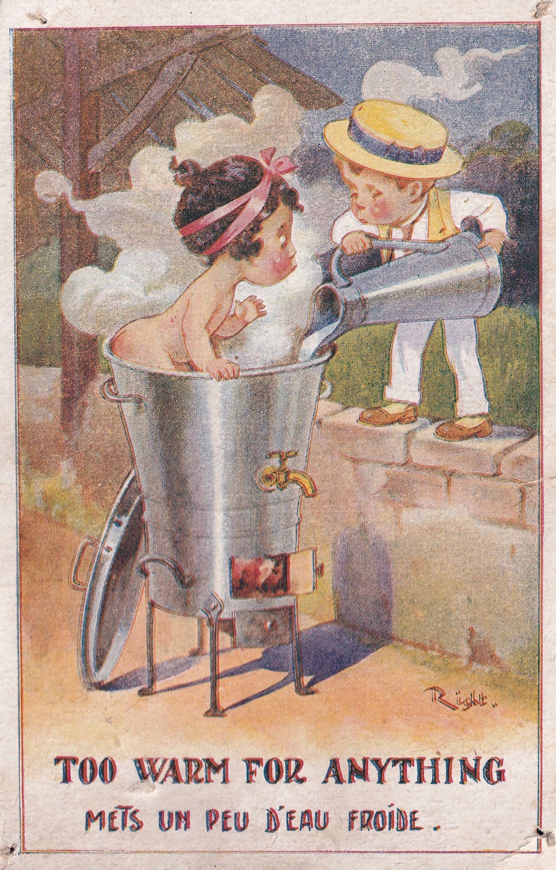 Child In French Dairy Machine Antique Comic Postcard