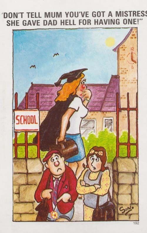 Child School Boy With Head Mistress Teacher Comic Humour Postcard