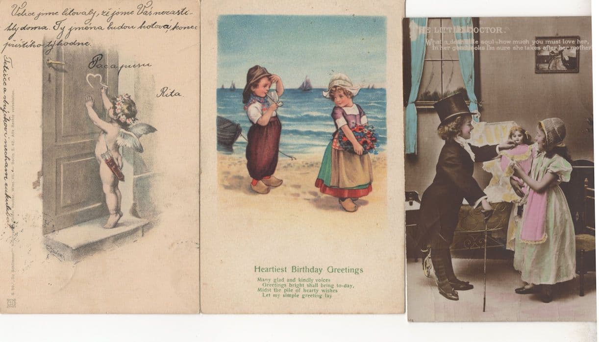 Child Smoking Pipe Toy Doll Doctor Cupid 3x Old Postcard s