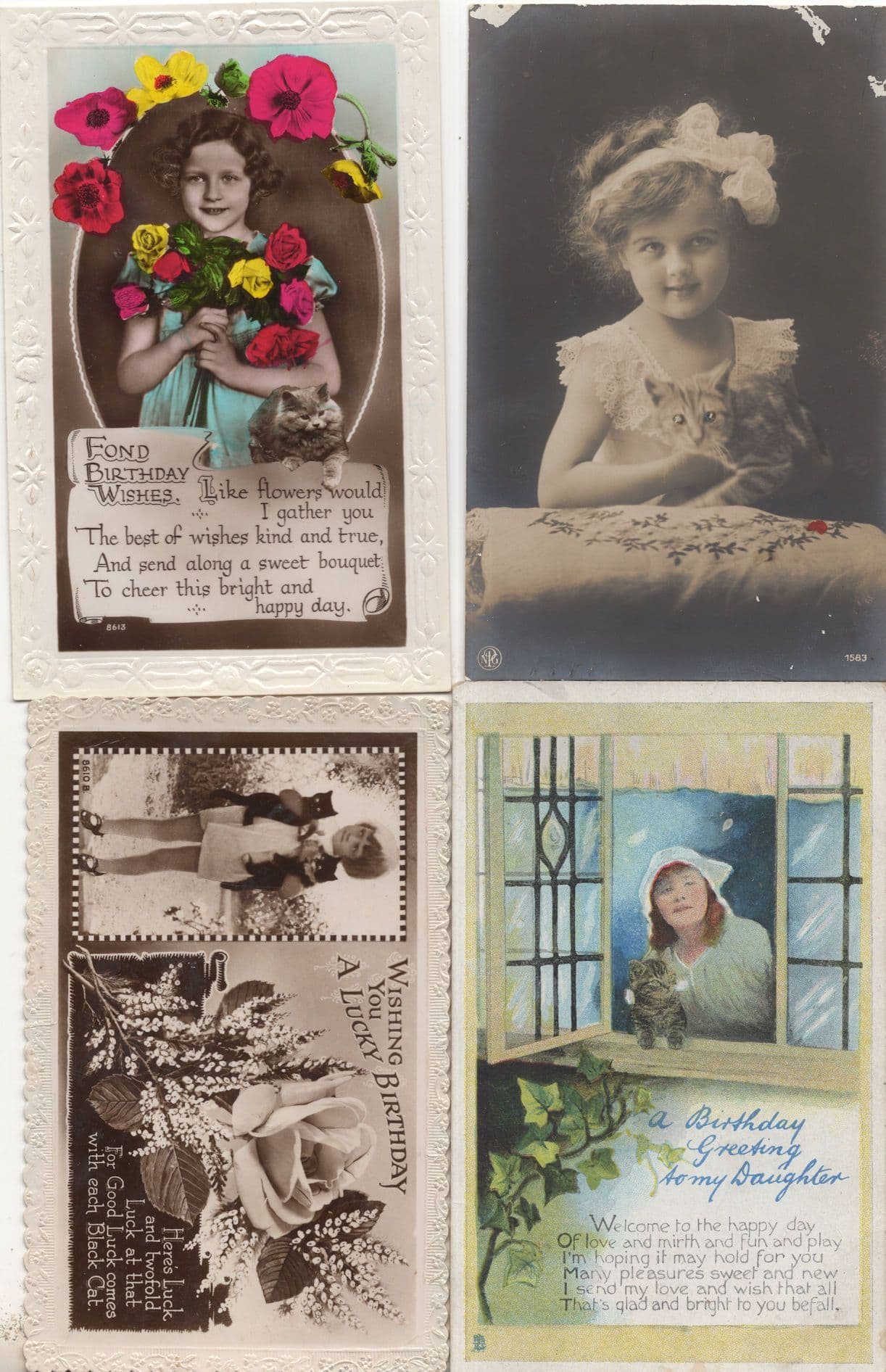 Children Cats 4x Kitten Cat Antique Birthday Postcard s