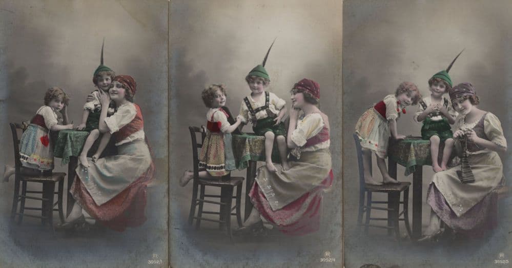 Children Dressed As Pixie Elf Gypsy Sewing 3x Old Postcard s