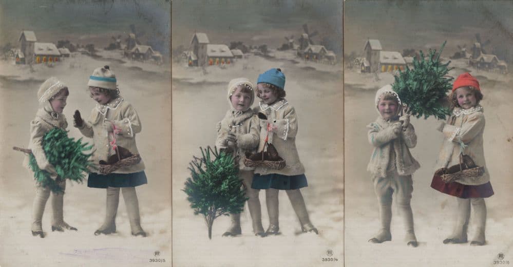 Children Flower Sellers In Christmas Snow 3x Tinted Old Postcard s