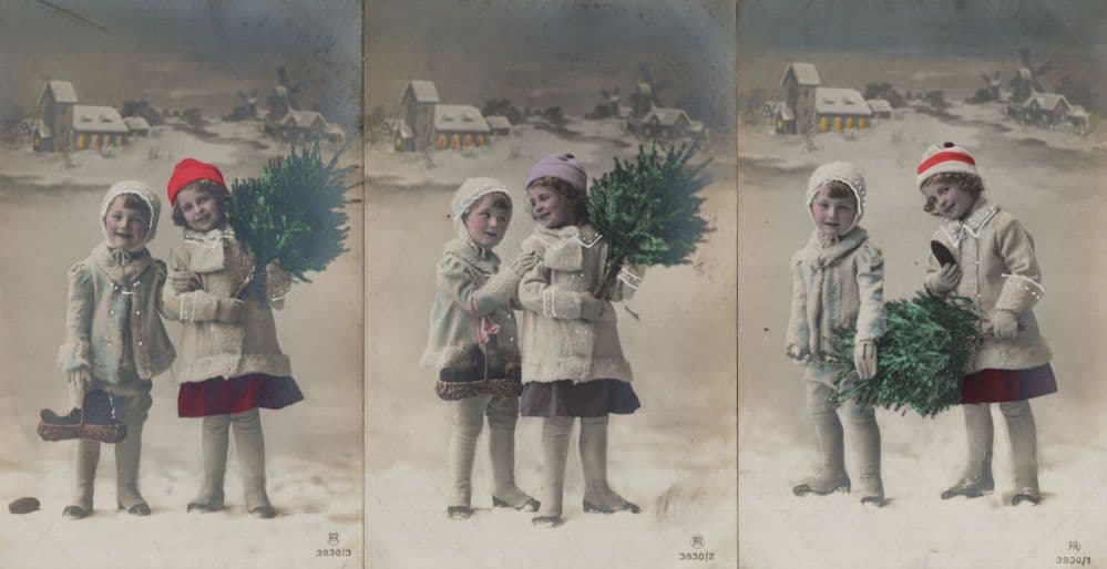 Children Flower Sellers Xmas Christmas Snow 3x Tinted Old Postcard s