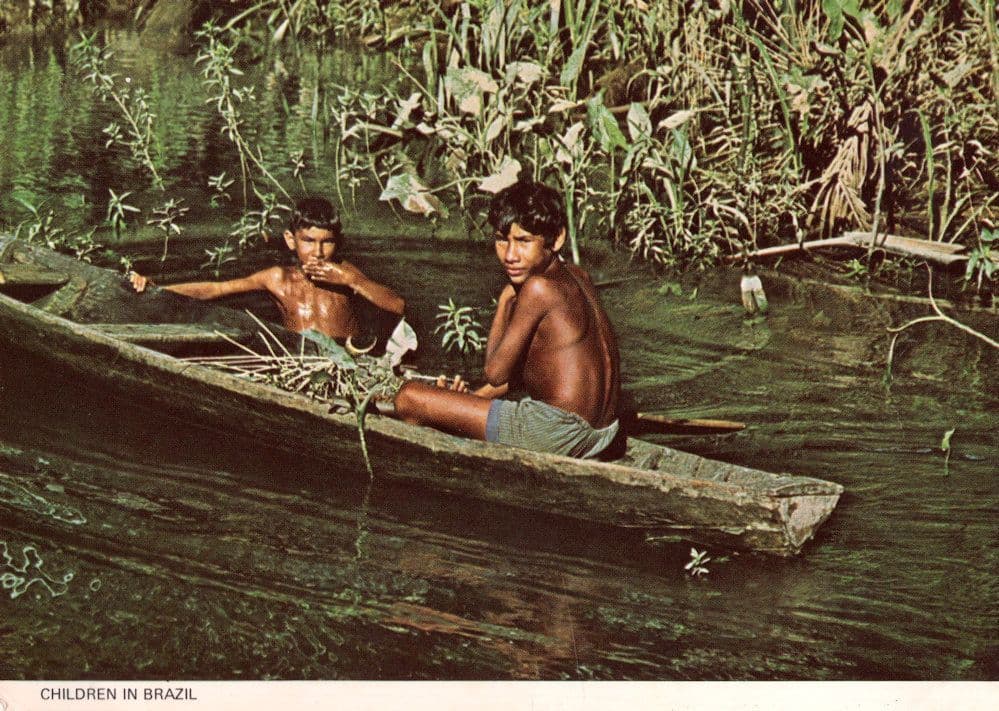 Children In Brazil Canoe Boat 1980s Oxfam Postcard