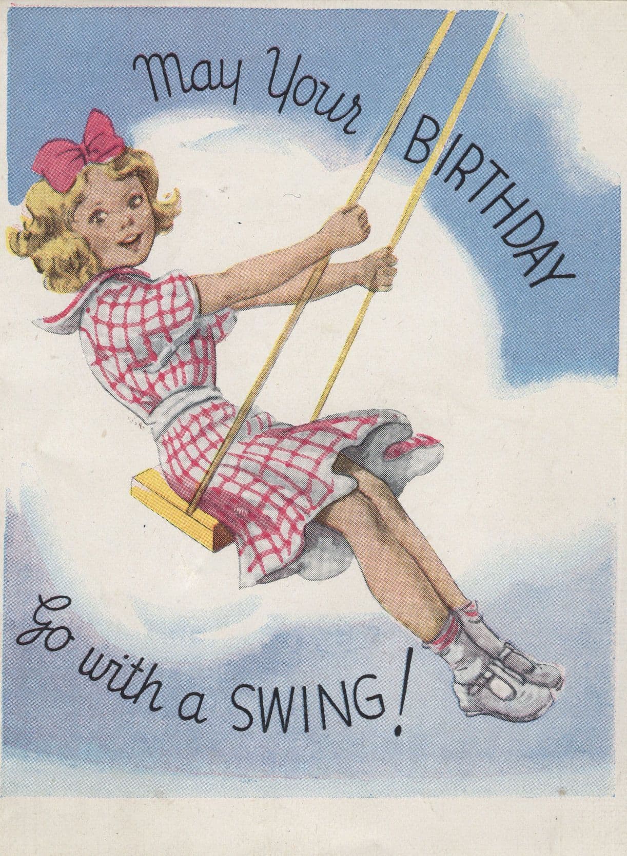 Children on Playground Swing Antique Greetings Card